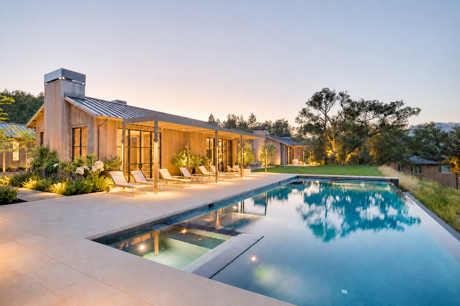 Tech Savvy project in St. Helena illuminated at dusk